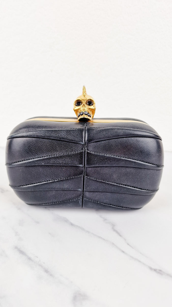 Alexander McQueen Mohawk Skull Box Clutch Black Leather and