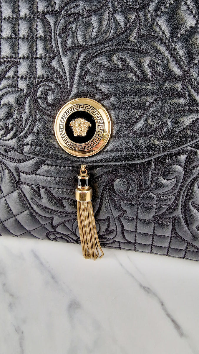 Versace Vanitas Altea Baroque Quilted Leather Black Handbag with