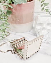 Load image into Gallery viewer, Valentino Garavani Rockstuds White Minaudiere Compact Mirror with Lipstick Holder on Chain