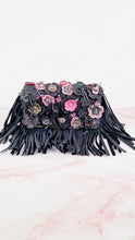Load image into Gallery viewer, Coach 1941 Dinky With Wild Tea Roses & Fringe in Black & Pink - Crossbody Shoulder Bag Floral Flowers Tooled Leather Appliqué - Coach 86847