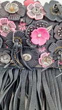 Load image into Gallery viewer, Coach 1941 Dinky With Wild Tea Roses & Fringe in Black & Pink - Crossbody Shoulder Bag Floral Flowers Tooled Leather Appliqué - Coach 86847
