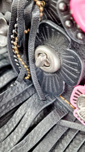 Load image into Gallery viewer, Coach 1941 Dinky With Wild Tea Roses & Fringe in Black & Pink - Crossbody Shoulder Bag Floral Flowers Tooled Leather Appliqué - Coach 86847