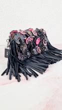 Load image into Gallery viewer, Coach 1941 Dinky With Wild Tea Roses & Fringe in Black & Pink - Crossbody Shoulder Bag Floral Flowers Tooled Leather Appliqué - Coach 86847