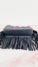 Load image into Gallery viewer, Coach 1941 Dinky With Wild Tea Roses & Fringe in Black & Pink - Crossbody Shoulder Bag Floral Flowers Tooled Leather Appliqué - Coach 86847