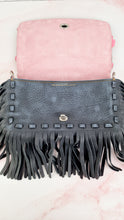 Load image into Gallery viewer, Coach 1941 Dinky With Wild Tea Roses & Fringe in Black & Pink - Crossbody Shoulder Bag Floral Flowers Tooled Leather Appliqué - Coach 86847