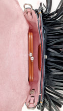 Load image into Gallery viewer, Coach 1941 Dinky With Wild Tea Roses & Fringe in Black & Pink - Crossbody Shoulder Bag Floral Flowers Tooled Leather Appliqué - Coach 86847