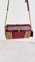 Load image into Gallery viewer, Coach Joni Crossbody in Signature Jacquard & Burgundy Leather with Pyramid Rivets Bag - Coach 48205