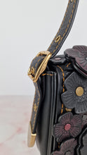 Load image into Gallery viewer, Coach 1941 Saddle 23 Bag in Black & Burgundy Tea Roses Appliqué Crossbody Shoulder Bag - Coach 38195