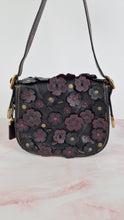 Load image into Gallery viewer, Coach 1941 Saddle 23 Bag in Black & Burgundy Tea Roses Appliqué Crossbody Shoulder Bag - Coach 38195
