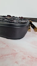 Load image into Gallery viewer, Coach 1941 Saddle 23 Bag in Black & Burgundy Tea Roses Appliqué Crossbody Shoulder Bag - Coach 38195