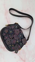 Load image into Gallery viewer, Coach 1941 Saddle 23 Bag in Black & Burgundy Tea Roses Appliqué Crossbody Shoulder Bag - Coach 38195