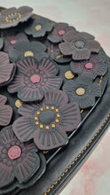 Load image into Gallery viewer, Coach 1941 Saddle 23 Bag in Black & Burgundy Tea Roses Appliqué Crossbody Shoulder Bag - Coach 38195