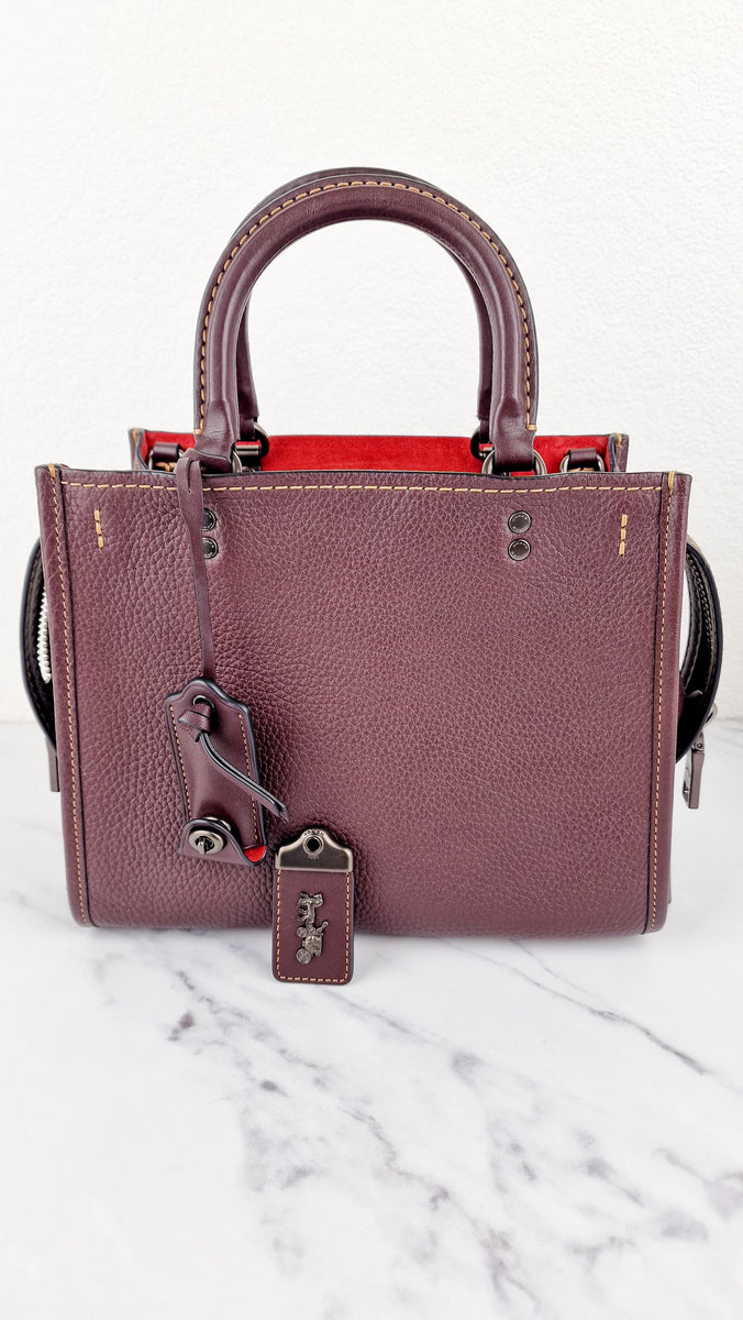 Coach Rogue 25 in Oxblood Pebble Leather with Red Suede Lining 