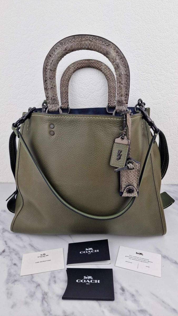 Coach 1941 Rogue 36 in Army Green Olive with Genuine Snakeskin