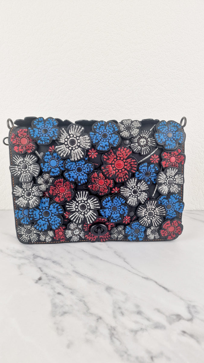 Coach Dinky 32 Tea Roses Blue & Red 1941 Black Leather Crossbody