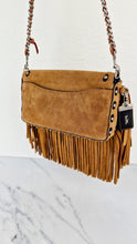 Load image into Gallery viewer, Coach 1941 Dinky in Light Saddle Tan Brown Cervo Suede with Fringe & Light Antique Nickel Concho Turnlock - Crossbody Bag Shoulder Bag - Coach 86821