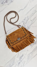 Load image into Gallery viewer, Coach 1941 Dinky in Light Saddle Tan Brown Cervo Suede with Fringe & Light Antique Nickel Concho Turnlock - Crossbody Bag Shoulder Bag - Coach 86821