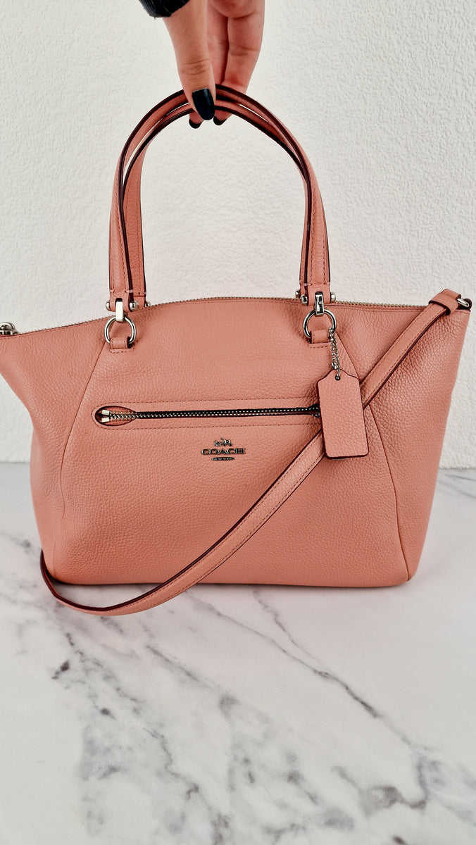 Coach Prairie Satchel in Peony Pink Pebble Leather Zip Top Handbag Essex Fashion House