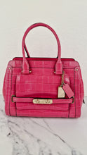 Load image into Gallery viewer, Coach Swagger Frame Bag in Pink Croc Embossed Leather - Handbag Crossbody Bag - Coach 37998