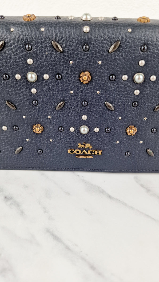 Callie Foldover Clutch With Prairie Rivets Midnight Navy Blue