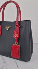 Load and play video in Gallery viewer, RARE Prada Double Medium Saffiano Cuir Black & Red Crocodile - Handbag Prada 1BG887