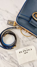 Load image into Gallery viewer, Coach 1941 Riley Lunchbox Bag in Dark Denim Blue Smooth Leather Colorblock Tophandle Crossbody Bag - Coach 704