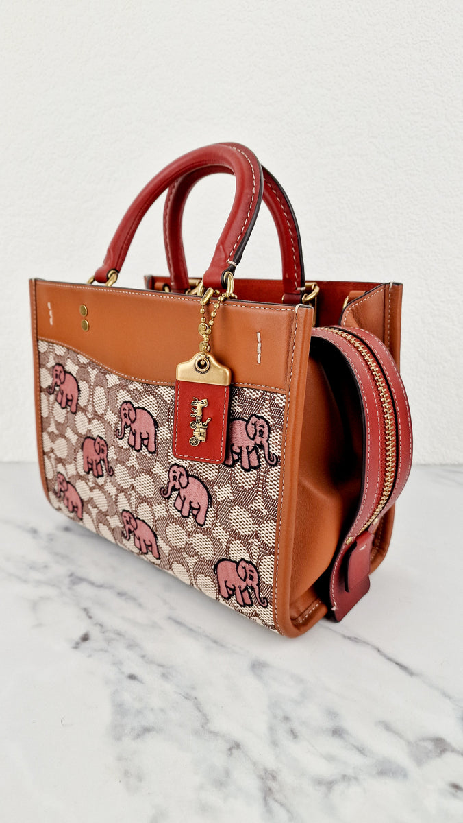 Coach Rogue 25 Signature Textile Jacquard with Embroidered Pink Elephants  1941 Handbag - Coach C6165