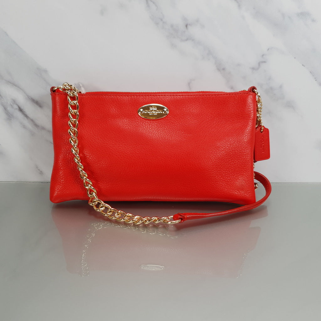 Coach Quinn Crossbody Bag in Burnt Orange with Chain & Leather Strap & Essex Fashion House