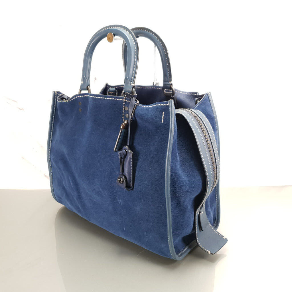 Coach 1941 Rogue 36 in Denim Blue Suede - Handbag Satchel Shoulder Bag