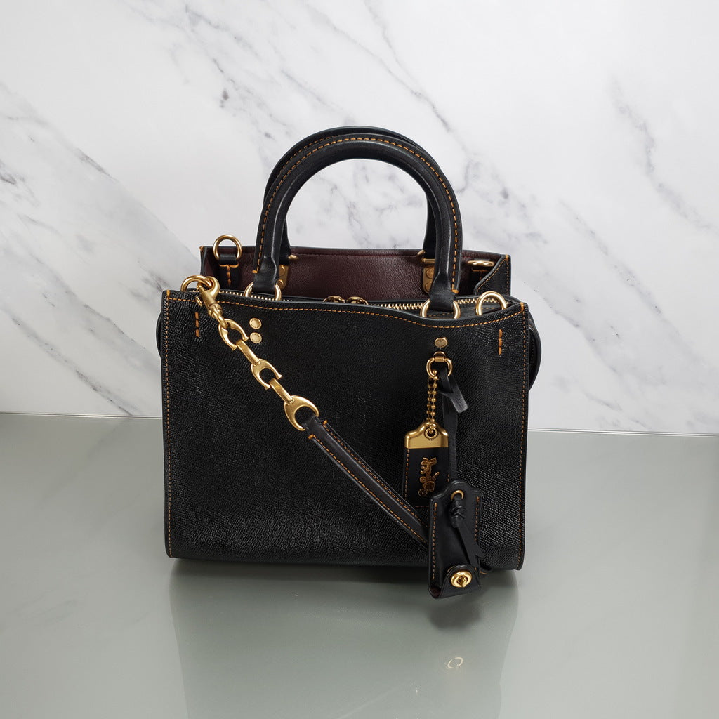 Coach Rogue 25 in Black Crossgrain Leather and C-chain - Crossbody