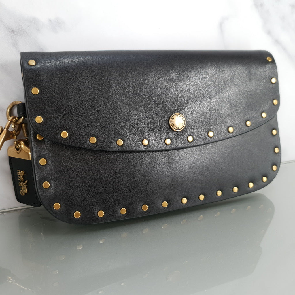 Coach 1941 Wallet Clutch in Black Smooth Leather With Border Rivets Purse