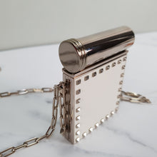 Load image into Gallery viewer, Valentino Garavani Rockstuds White Minaudiere Compact Mirror with Lipstick Holder on Chain Crossbody Purse
