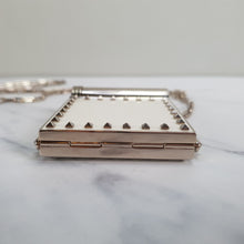 Load image into Gallery viewer, Valentino Garavani Rockstuds White Minaudiere Compact Mirror with Lipstick Holder on Chain Crossbody Purse