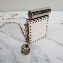 Load image into Gallery viewer, Valentino Garavani Rockstuds White Minaudiere Compact Mirror with Lipstick Holder on Chain Crossbody Purse