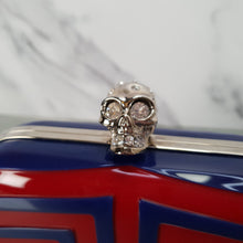 Load image into Gallery viewer, Alexander McQueen 236731 000926 Red & BLue Skull Box Clutch in plastic