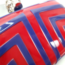 Load image into Gallery viewer, Alexander McQueen 236731 000926 Red & BLue Skull Box Clutch in plastic