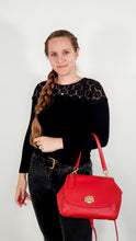 Load image into Gallery viewer, Coach Faye in Red Mixed Leather & Suede Flap Bag Turnlock Tophandle Crossbody Coach F22348