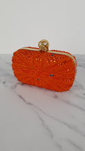 Load image into Gallery viewer, Alexander McQueen Britannia Skull Box Clutch in Orange Suede with Studs and Swarovski Crystals Style 208024 000926