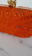 Load image into Gallery viewer, Alexander McQueen Britannia Skull Box Clutch in Orange Suede with Studs and Swarovski Crystals Style 208024 000926