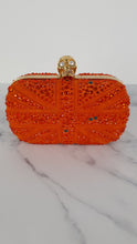 Load image into Gallery viewer, Alexander McQueen Britannia Skull Box Clutch in Orange Suede with Studs and Swarovski Crystals Style 208024 000926