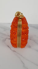 Load image into Gallery viewer, Alexander McQueen Britannia Skull Box Clutch in Orange Suede with Studs and Swarovski Crystals Style 208024 000926