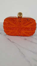 Load image into Gallery viewer, Alexander McQueen Britannia Skull Box Clutch in Orange Suede with Studs and Swarovski Crystals Style 208024 000926