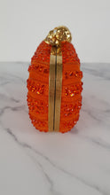 Load image into Gallery viewer, Alexander McQueen Britannia Skull Box Clutch in Orange Suede with Studs and Swarovski Crystals Style 208024 000926