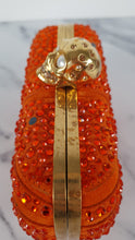 Load image into Gallery viewer, Alexander McQueen Britannia Skull Box Clutch in Orange Suede with Studs and Swarovski Crystals Style 208024 000926