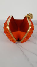 Load image into Gallery viewer, Alexander McQueen Britannia Skull Box Clutch in Orange Suede with Studs and Swarovski Crystals Style 208024 000926