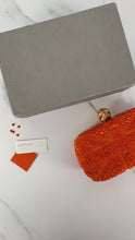 Load image into Gallery viewer, Alexander McQueen Britannia Skull Box Clutch in Orange Suede with Studs and Swarovski Crystals Style 208024 000926