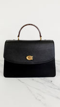 Load image into Gallery viewer, Coach Parker 32 Tophandle Carryall in Black Crossgrain & Smooth Leather with Snakeskin Details - Handbag Exotic Crossbody Bag - Coach 73969
