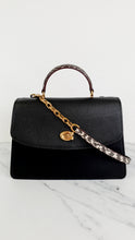 Load image into Gallery viewer, Coach Parker 32 Tophandle Carryall in Black Crossgrain & Smooth Leather with Snakeskin Details - Handbag Exotic Crossbody Bag - Coach 73969