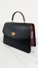 Load image into Gallery viewer, Coach Parker 32 Tophandle Carryall in Black Crossgrain & Smooth Leather with Snakeskin Details - Handbag Exotic Crossbody Bag - Coach 73969