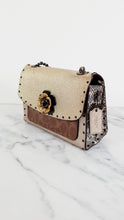 Load image into Gallery viewer, Coach Parker 18 in Signature Canvas With Tea Rose Turnlock, Border Rivets, Snakeskin Detail & Metallic Leather - Shoulder Bag Crossbody Bag Champagne Platinum Beige - Coach 39680
